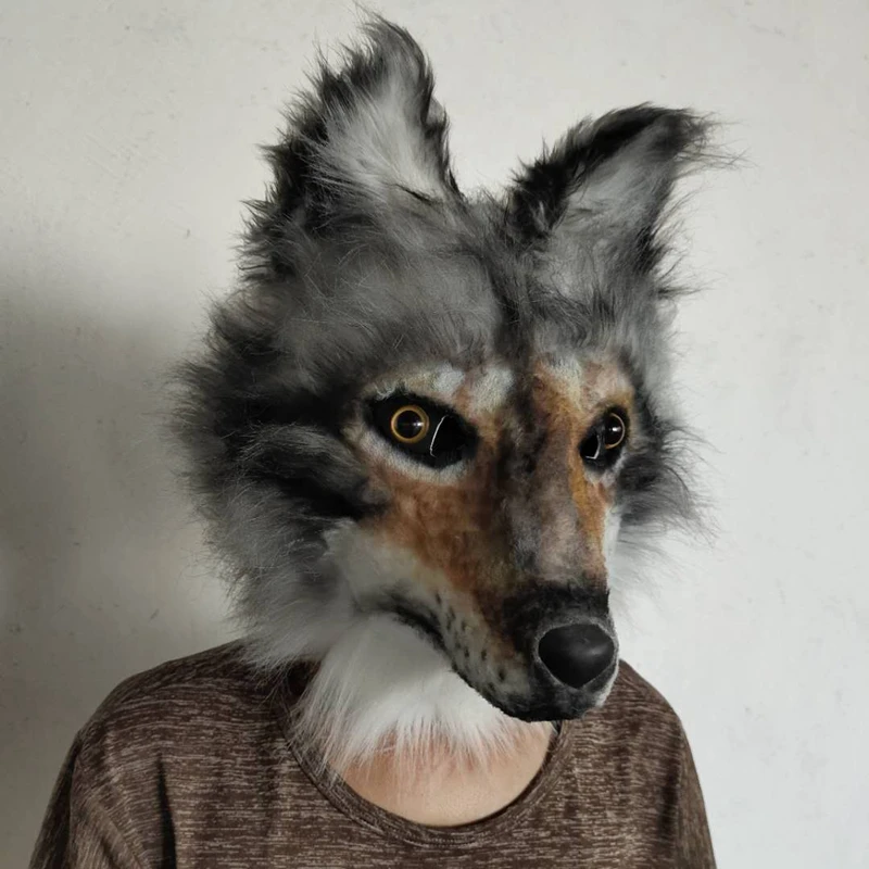 Dog Latex Mask Plush Toys Carnival Cosplay Party Props Adult Full Face Disguise Halloween Costume Funny Fur Animal Wolf Masks