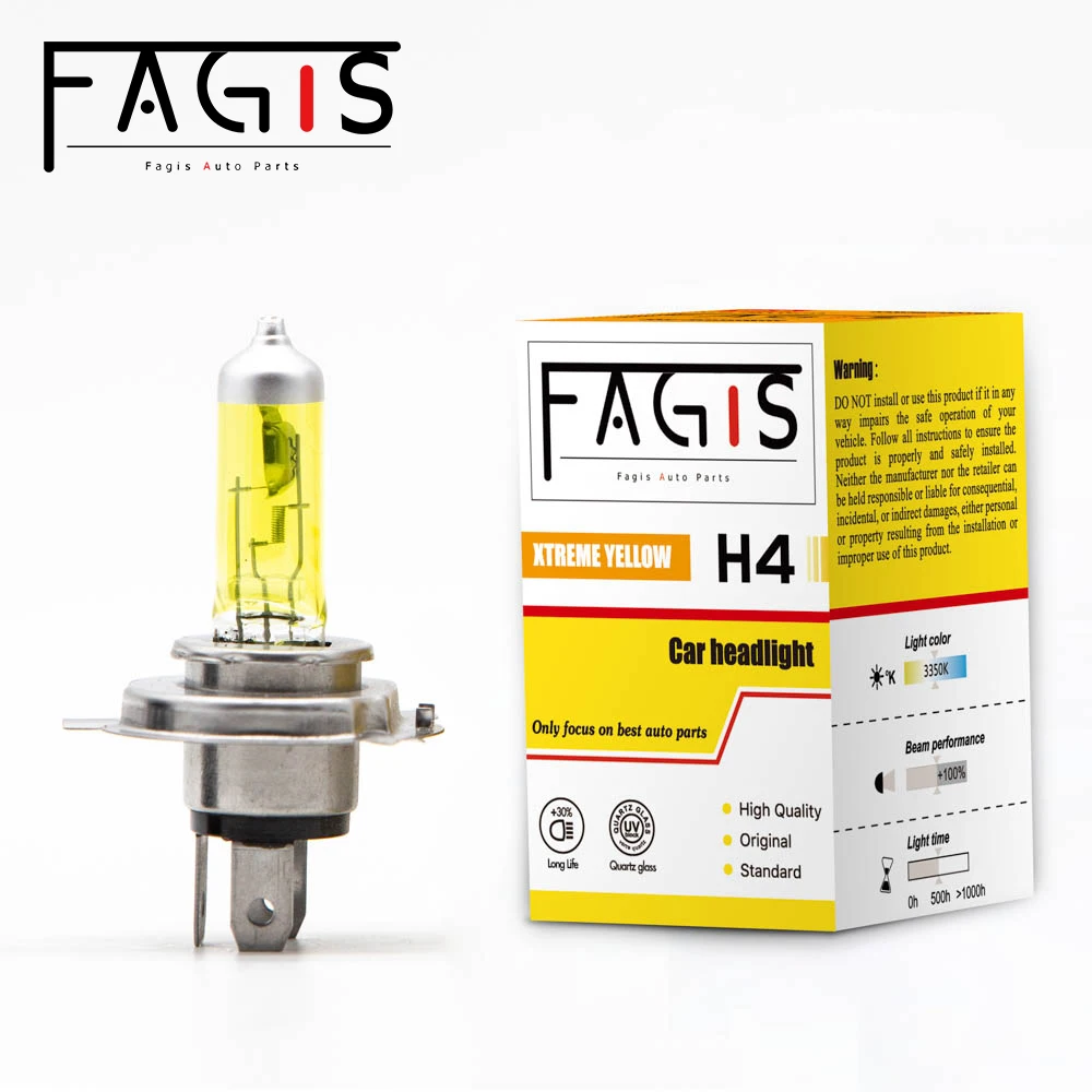 Fagis 1 Pcs H4 9003 P43T HB2 12V 60/55W Yellow Lights 2800k Car Lights Headlight Auto Fog Lamps Halogen Bulbs