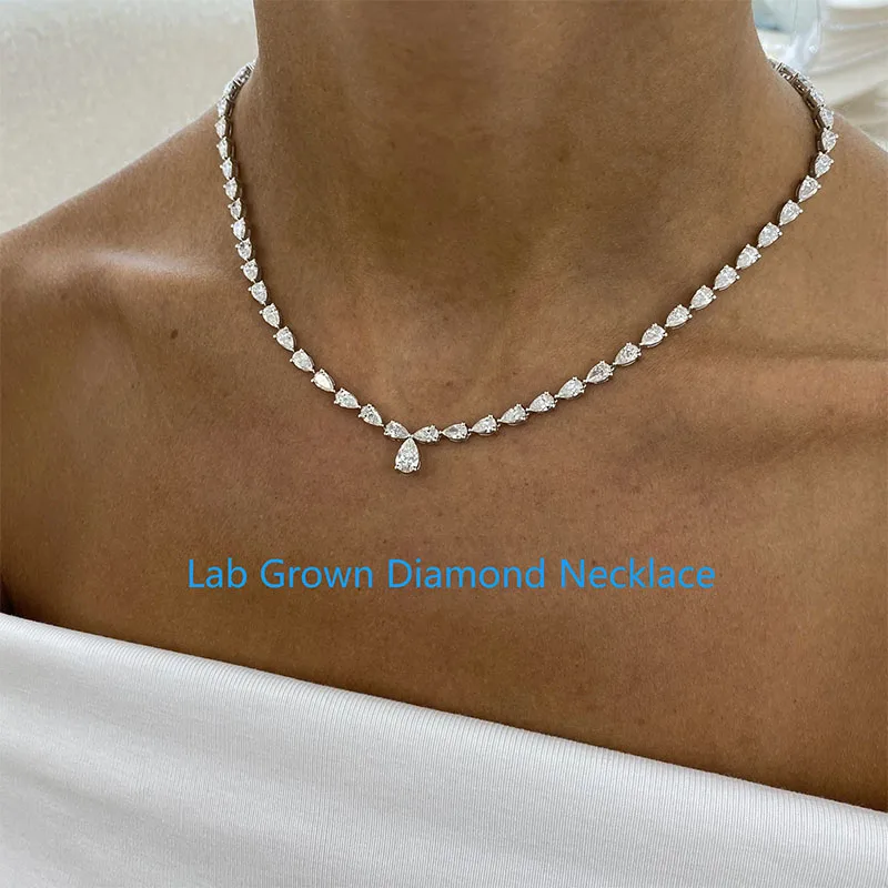 32CTW Pear Cut CVD HPHT Lab Grown Diamond Tennis Necklace DEF VS-VVS Platinum 950 Full Diamond Wedding Necklace For Lady