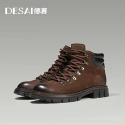 Desai Brand Men Boots Winter Cowboy Full Grain Genuine Leather Men Shoes Casual Work Fashion High Quality 2023