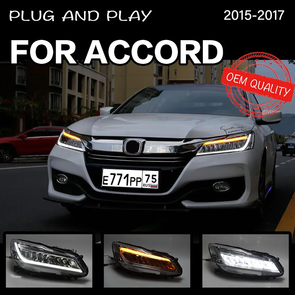 Headlight For Accord G9.5 2015-2017 Car автомобильные товары LED DRL Hella 5 Xenon Lens Hid H7 Car New Accord Accessories