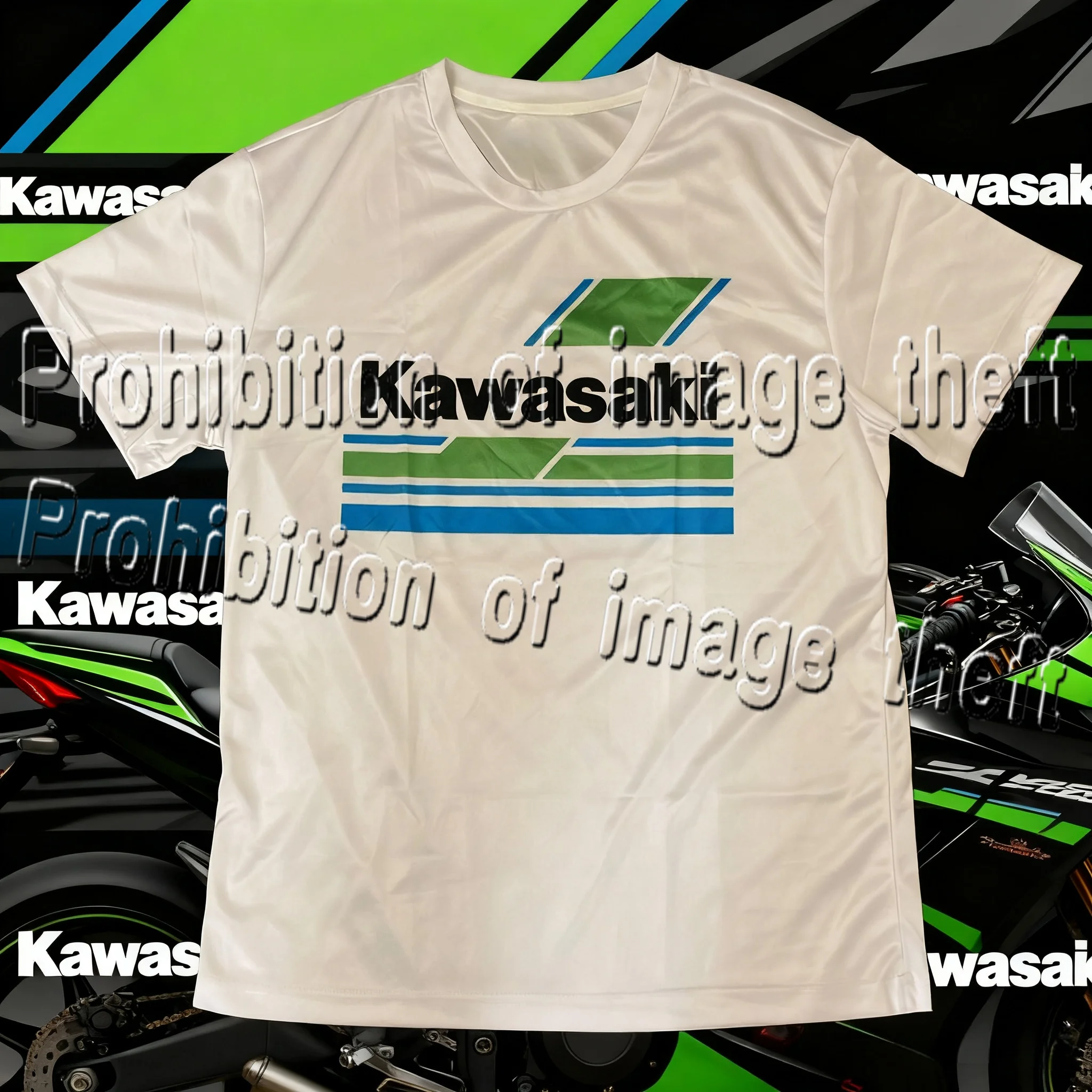 

Kawasaki Summer Hot Selling White Short Sleeved 3D Printed Quick Drying Plus Size Motorcycle Men's Women's Mountain Riding Tops
