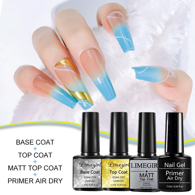 LIMEGIRL 7.5ML Szybkoschnący Primer do Paznokci do Zdobień, Primer do Naturalnych Paznokci, Żelowy Lakier do Paznokci Szybkoschnący na Powietrzu, Usuwany przez Namoczenie, Baza Pod Lakier