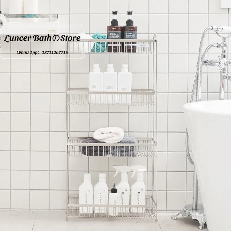 Stainless Steel Multi Layer Bathroom Shelf, Korean Vanity Organizer for Cosmetics, Floor Standing Storage Rack