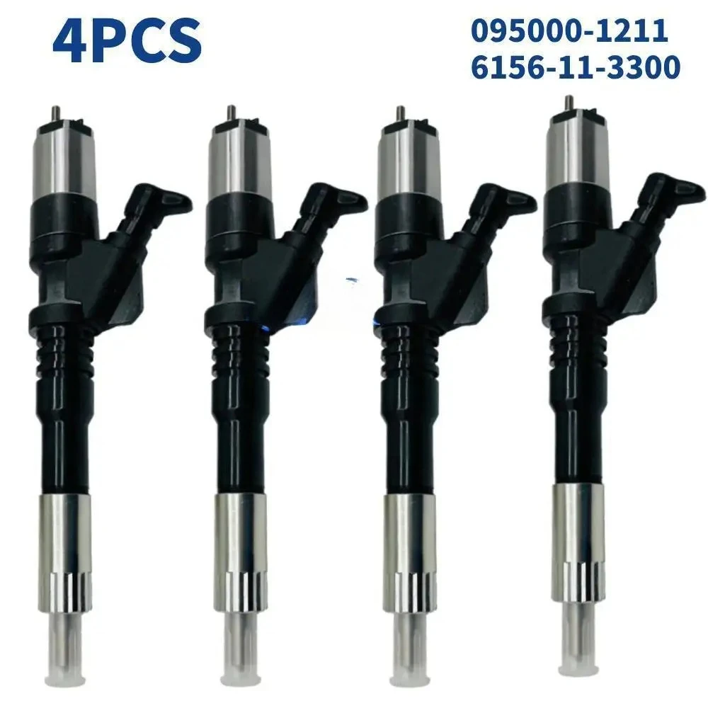 4-Piece New High Quality Parts 095000-1211 6156-11-3300 Diesel Fuel Injector Assembly for Komatsu 6D125 Engines