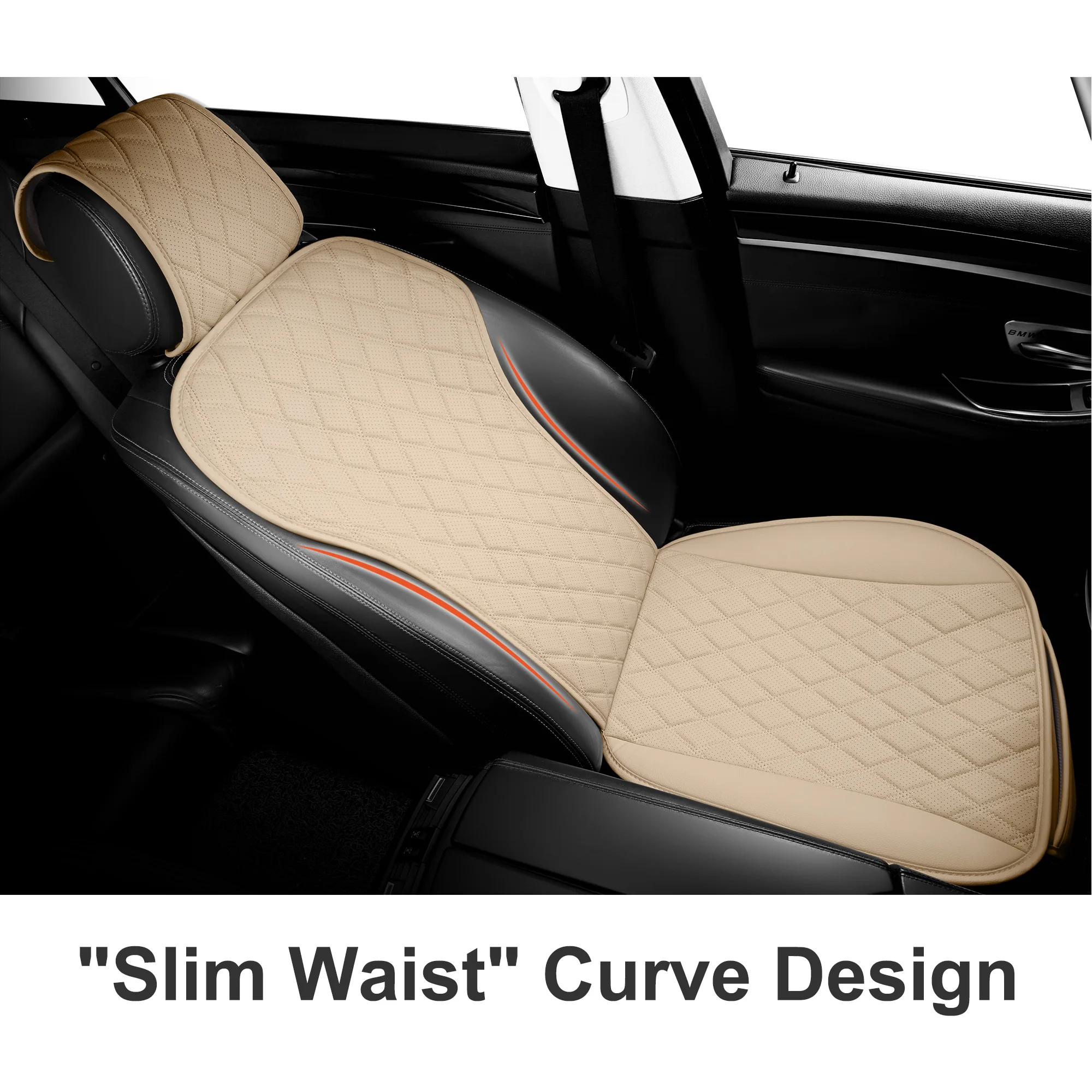 Car Seat Cushion Set, PU Leather, Double Lined Lattice, Waterproof and Wear-resistant, Four Seasons (Beige)