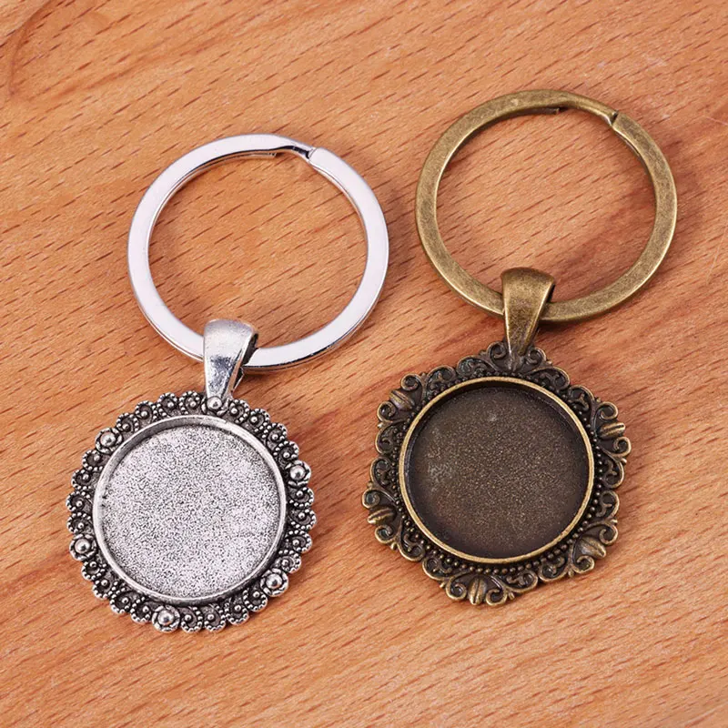 5pcs/lot 20/30mm Cabochon Keychain Base Vintage Flower Bezel Tray For DIY Key Chains Jewelry Making Accessories