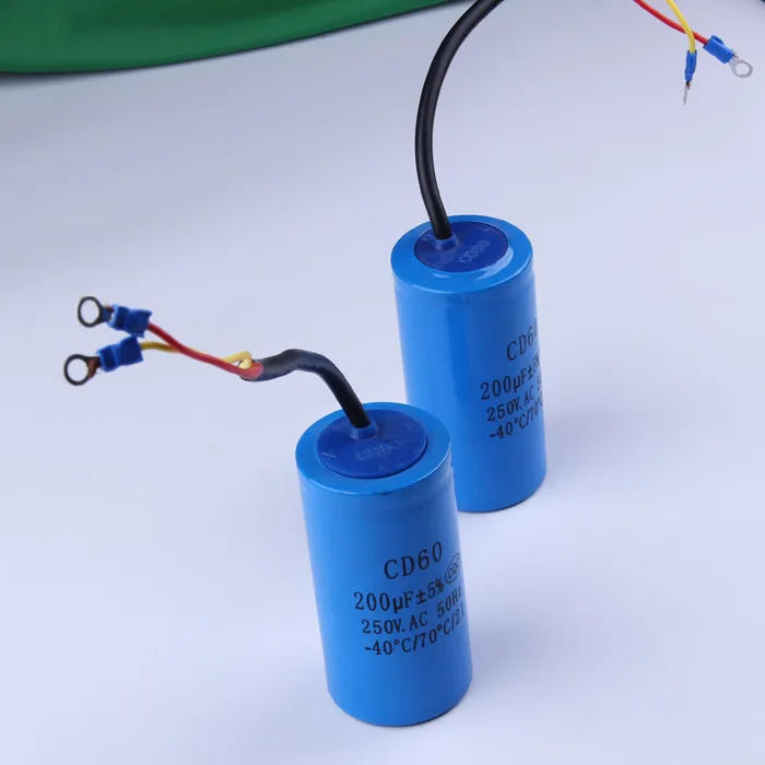 CD60 200uF 250V AC Starting Capacitor For Heavy Duty Electric Motor Air Compressor Red Yellow Two Wires