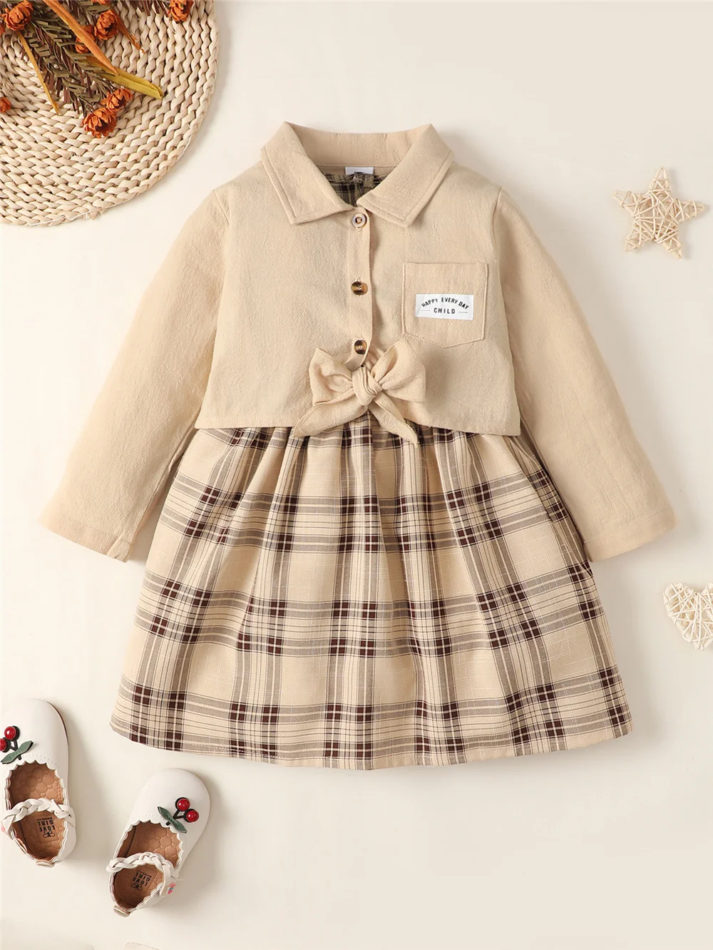 1-6 anni bambini vestiti della neonata Set camicia a maniche lunghe Top + abito senza maniche scozzese primavera e autunno bella festa quotidiana 2