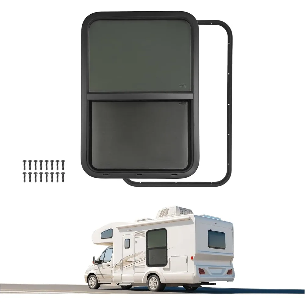 24 Wide x 36 High Vertical Slide RV Window Replacement with Screen for Cargo, Travel Trailer, and Camper