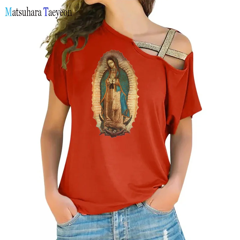 Our Lady of Guadalupe Virgin Mary T Shirt The Madonna Religious Graphic T-Shirt Summer Irregular Short Sleeve O-Neck New Tops