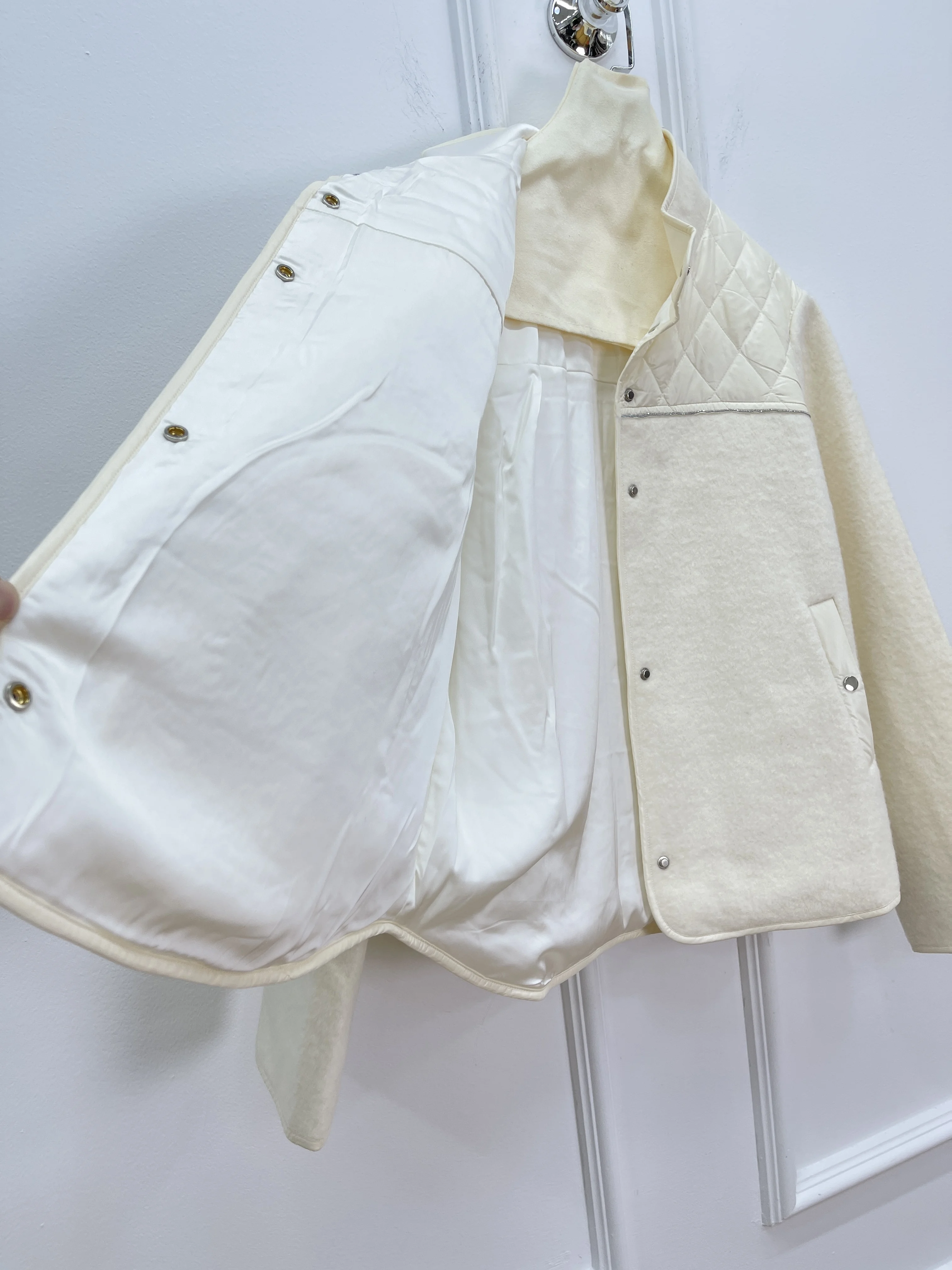 2025秋冬新作 グースダウン混紡ウールジャケット 重ビーズスタンドカラートップ