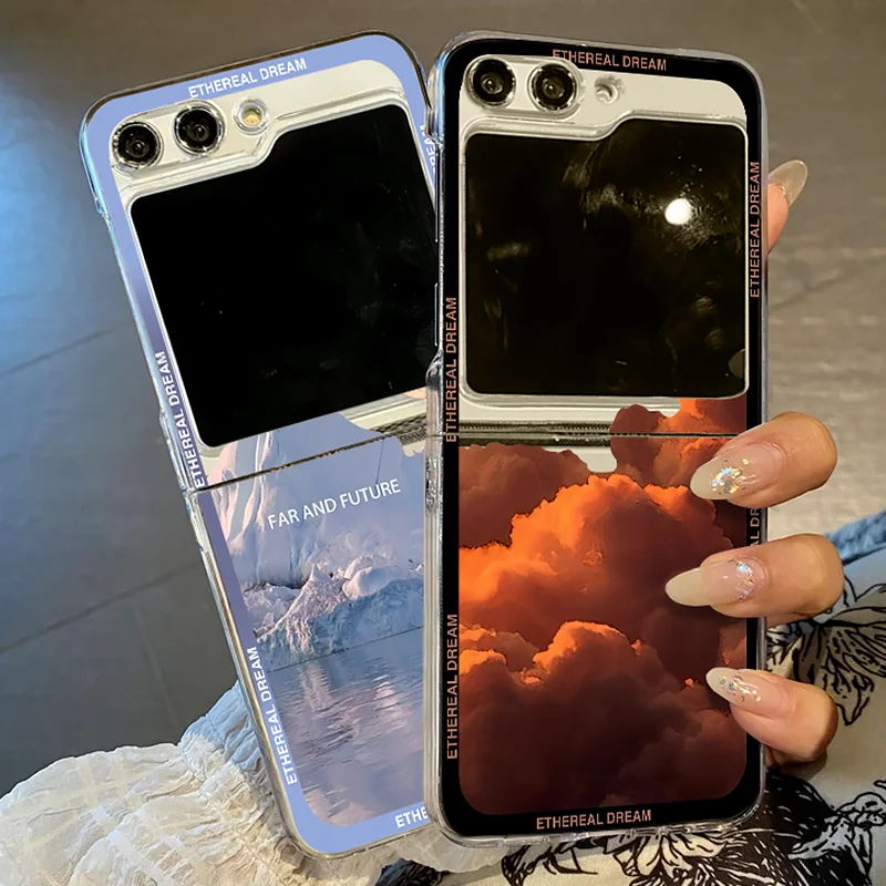 Snow Mountain Pattern Phone Case For Samsung Galaxy Z Flip5 Flip4 Flip3 Clear Hard PC Folding Cover For Samsung Z Flip 5 4 3