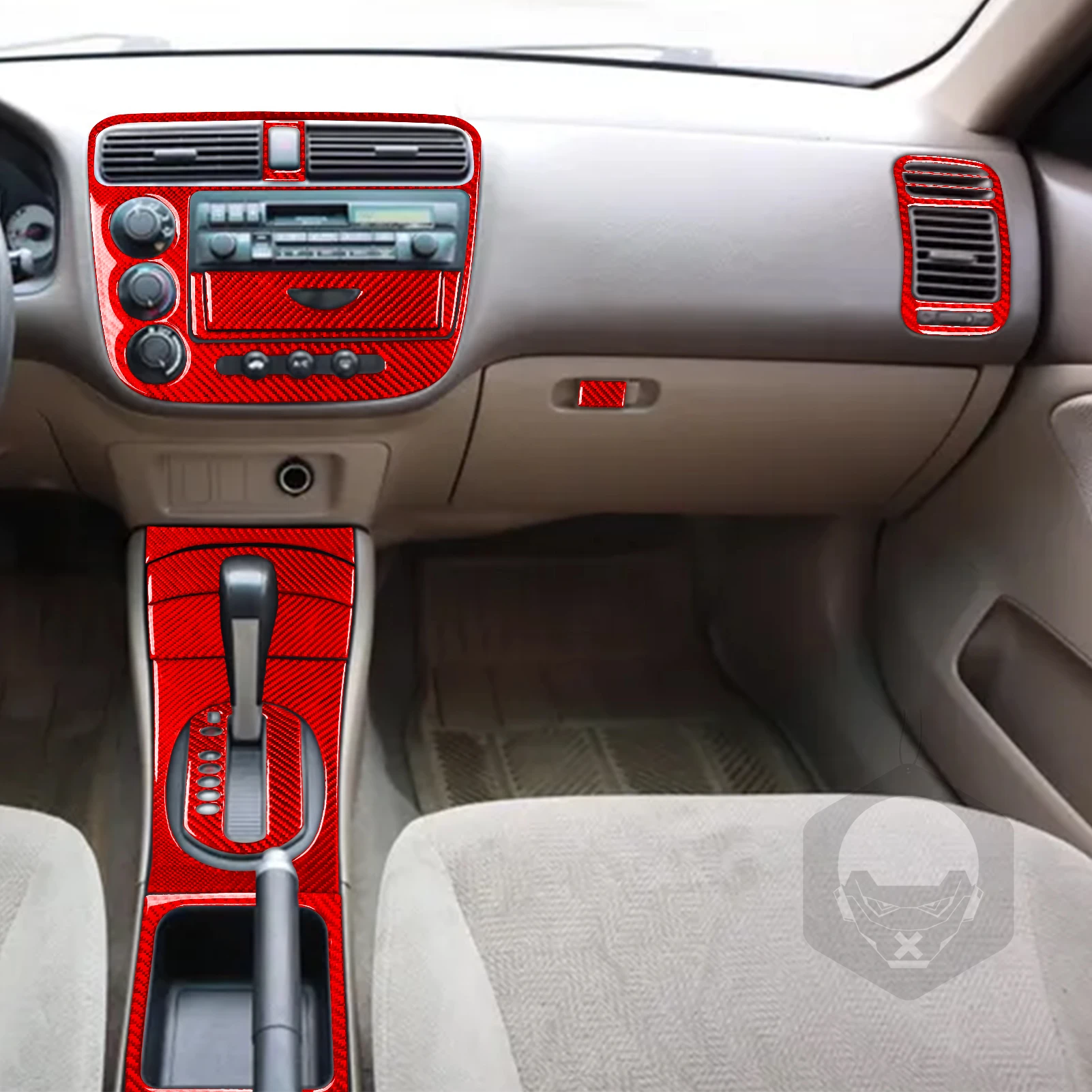 For Honda Civic 2001-2005 Center Console Dashboard Gear Shift Full Set Cover Real Carbon Fiber Stickers Car Interior Accessories