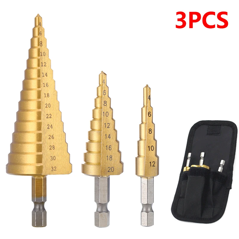 3 stücke Spirale Rillen Bohrer Bits 3-12 4-12 4-20 Bohren Power Tool Metall Edelstahl holz Loch Cutter Kegel Schnelle Bohrer Set – Detail 8