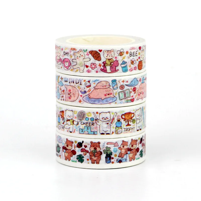 NEW Bulk 10pcs/Lot Decorative Travel Bear Football Kitten Masking Washi Tapes Set Scrapbooking Cute Journaling Stationery