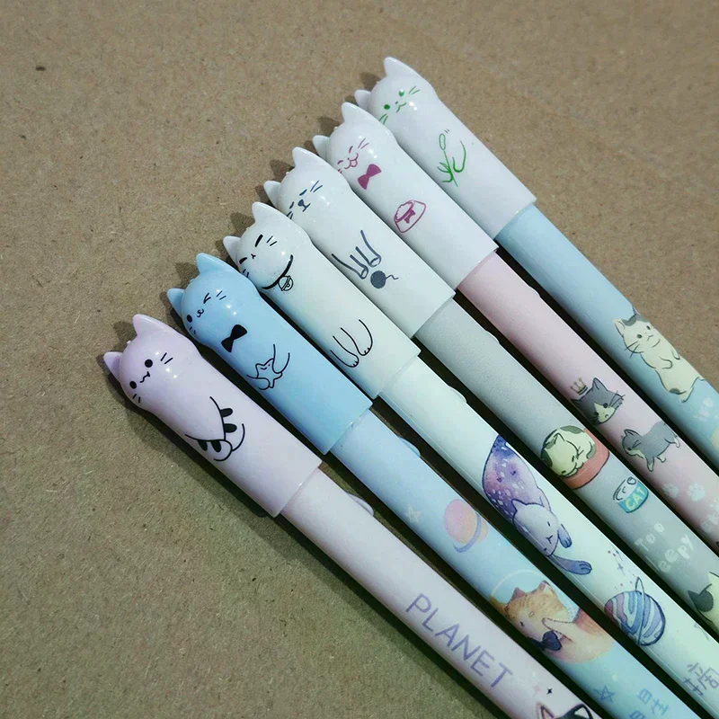 6Pcs Student Teacher Gift 0.5mm Cute Cat Tail Erasable Gel Pen Set Blue Magic Refill School Office Kawaii Writing Stationery view 2