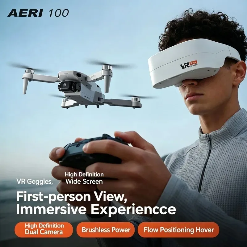 Aeri100 VR Remote Control Drone 5G WIFI RC Dron Quadcopter Obstacle Avoidance 8K HD Dual Camera FPV Mini Dron Toys