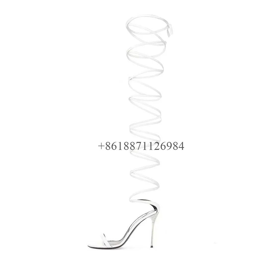 

2024 New Soild Cross-Tied Round Toe Summer Women Sandals Bling Stiletto High Heels Lace Up Design Large Size Shoes