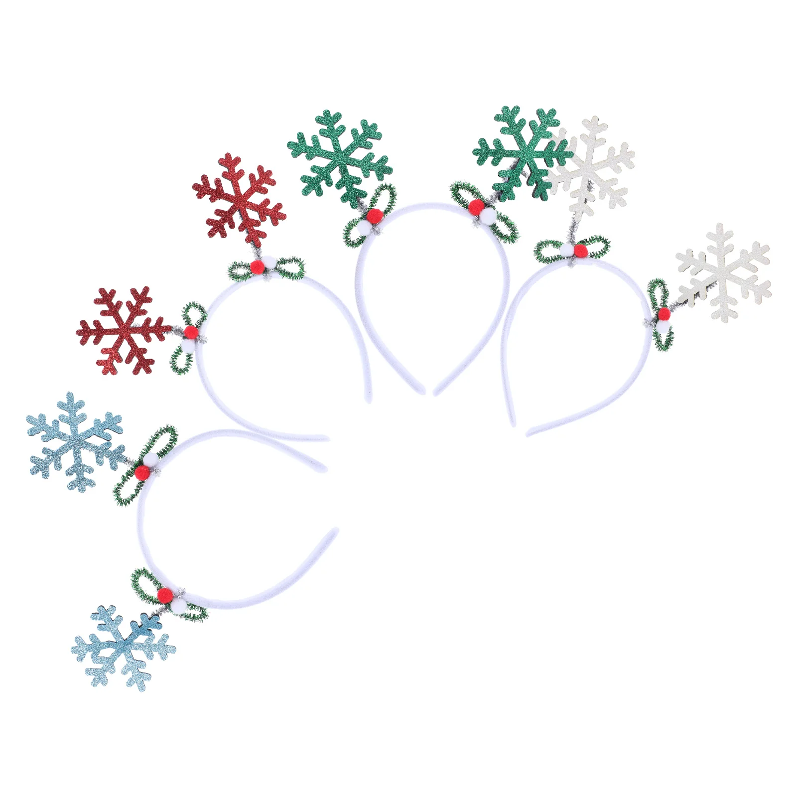 

4Pcs Christmas Snowflake Tiara Glitter Head Boppers Holiday Party Decorations Winter Festive Headdress for New Year Events