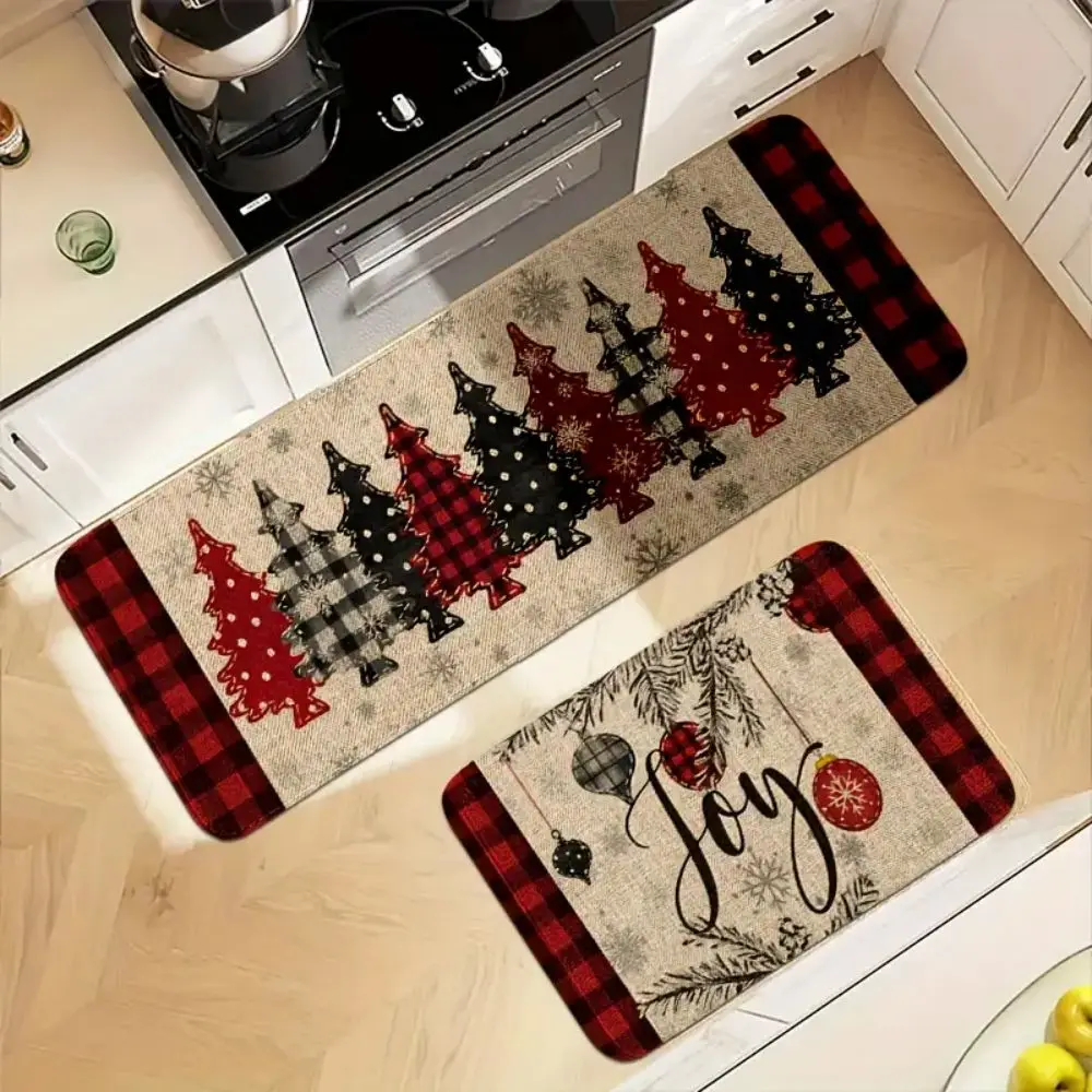 VIKAMA 1/2 pcs Christmas Atmosphere Door Mat Durable Absorbent Kitchen Laundry Room Carpet Bathroom Toilet Floor Mat Home Decor