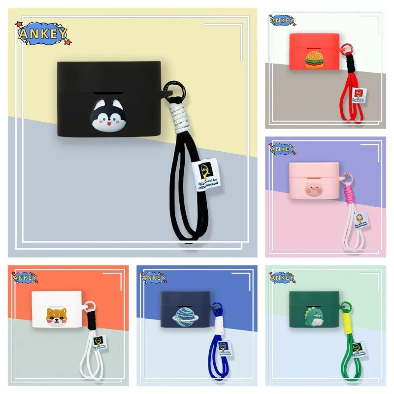 For Sony WF-1000XM6 Bluetooth Earphones Silicone Protective Case and Cute Dog Cartoon Pattern Protective Case with Hanging Rope