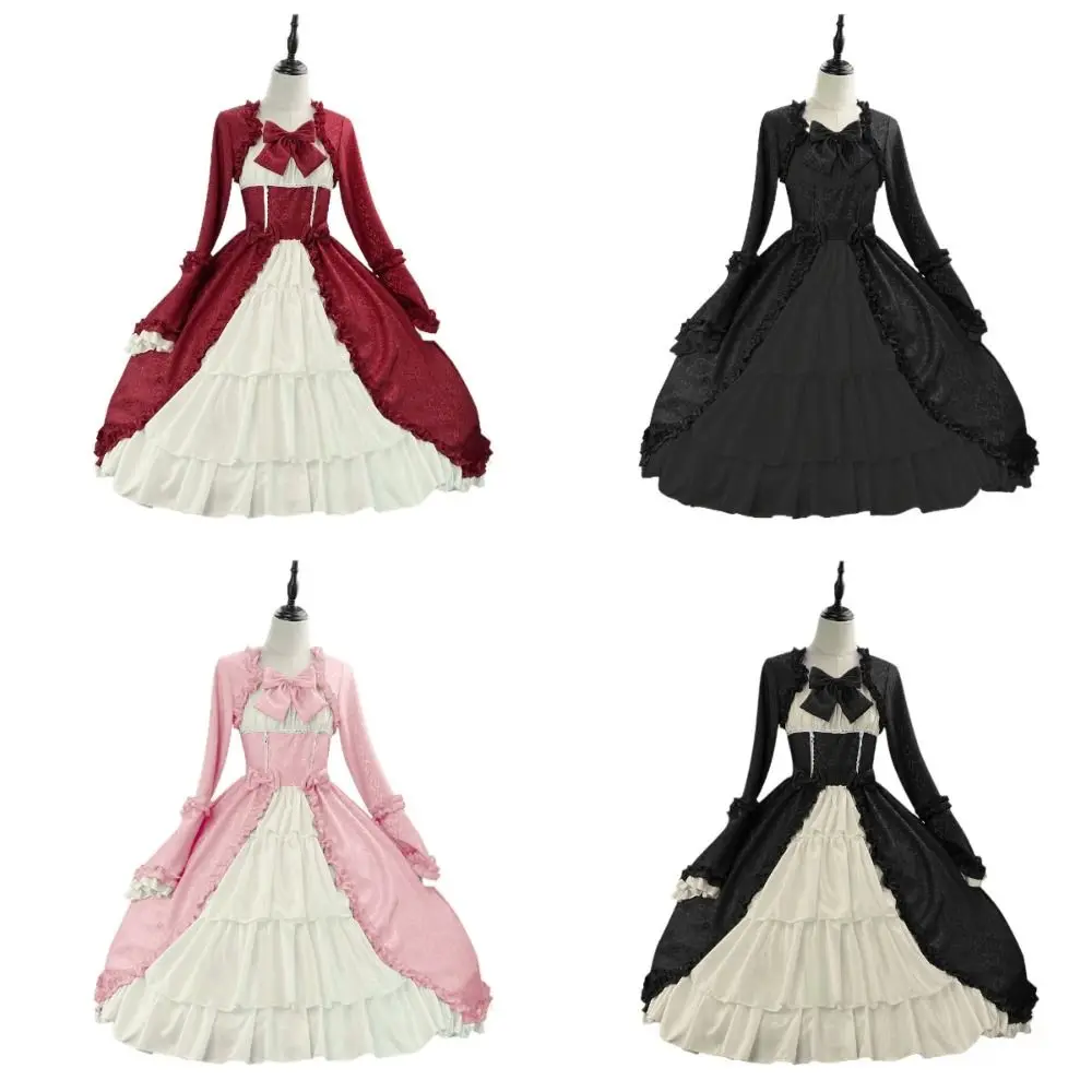 Mode Vierkante Hals Hof Lolita Jurk Cosplay Gothic Middeleeuwse Jurk Vrouwen Fee Strakke Taille Boog Jurk Party