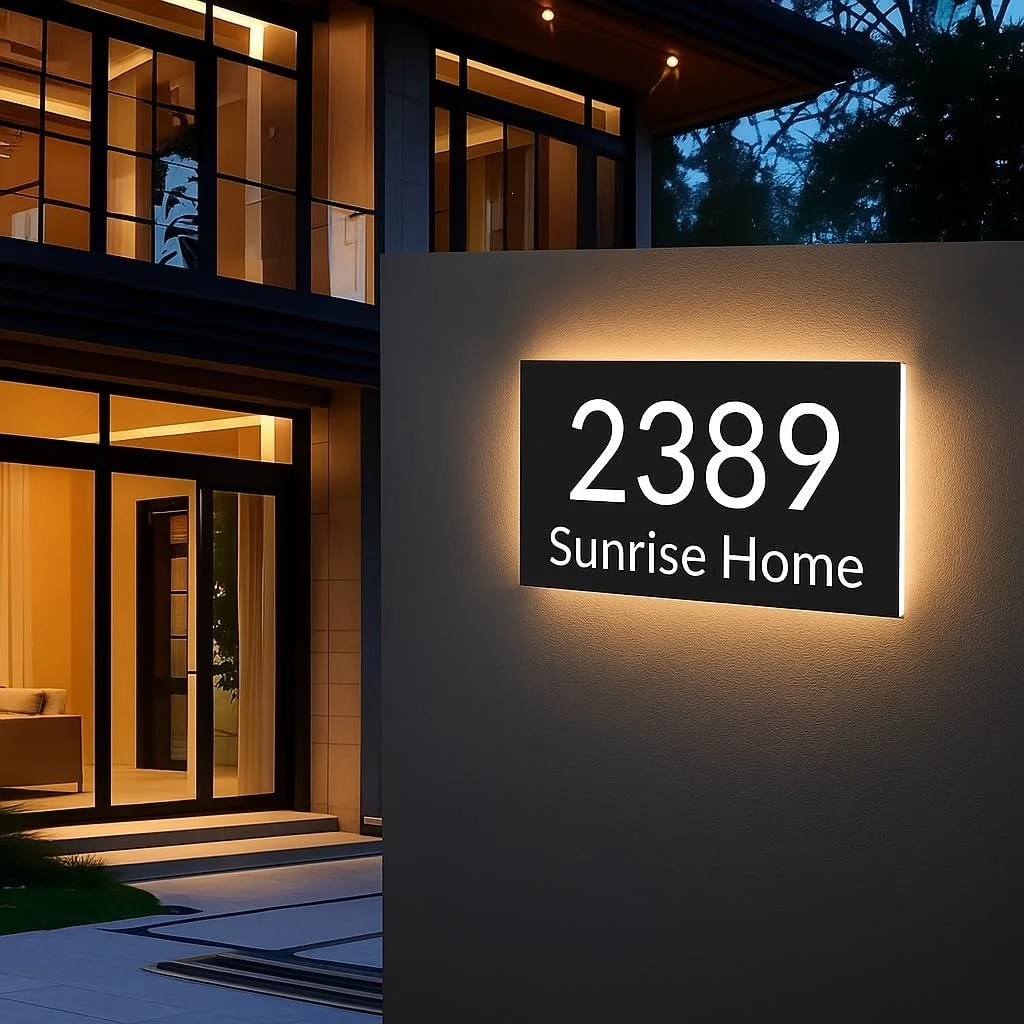 

Наружные номера домов с подсветкой на заказ, современные светящиеся адресные таблички для номеров домов, нержавеющая сталь, устойчивые к атмосферным воздействиям