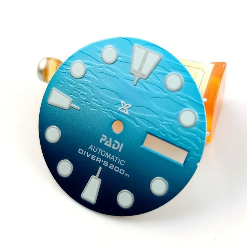 ムービングウォッチ用の明るい3Dスカイブルーのダイヤル,新しい3D印刷,nh35,28.5mm,nh35ダイヤルパーツ