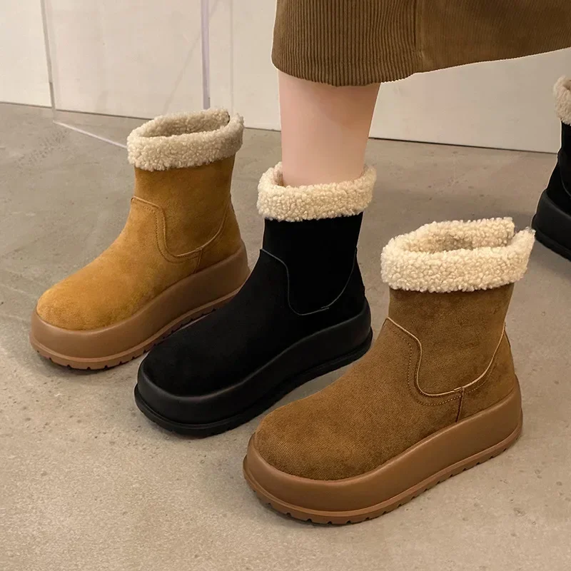 Winter Women's Back Zipper Plus Velvet Platform Snow Boots New Fashion Keep Warm Suede Cotton Shoes for Women Casual Ankle Boots