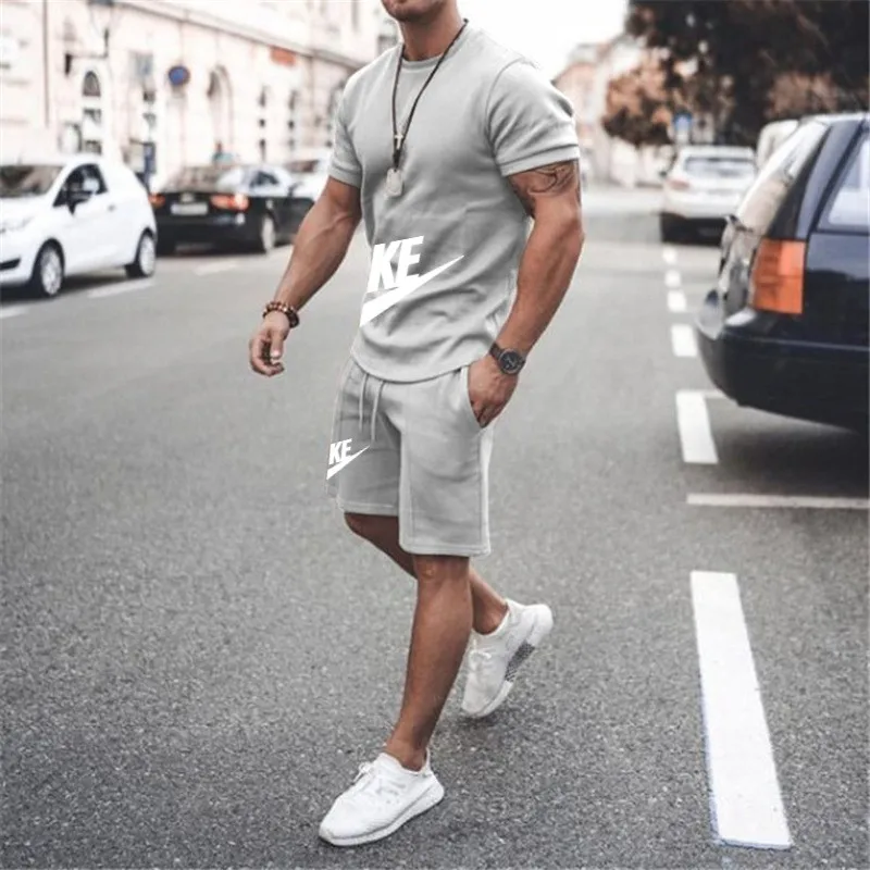 2024new men's sportswear short sleeved T-shirt and sports shorts summer casual jogging pants set men's two-piece setquick drying