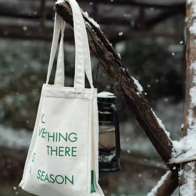 Sac à Main en Toile de Coton avec Lettres pour Femme, Sacoche Décontractée, Souple, de Grande Capacité, pour Shopping, pour Fille