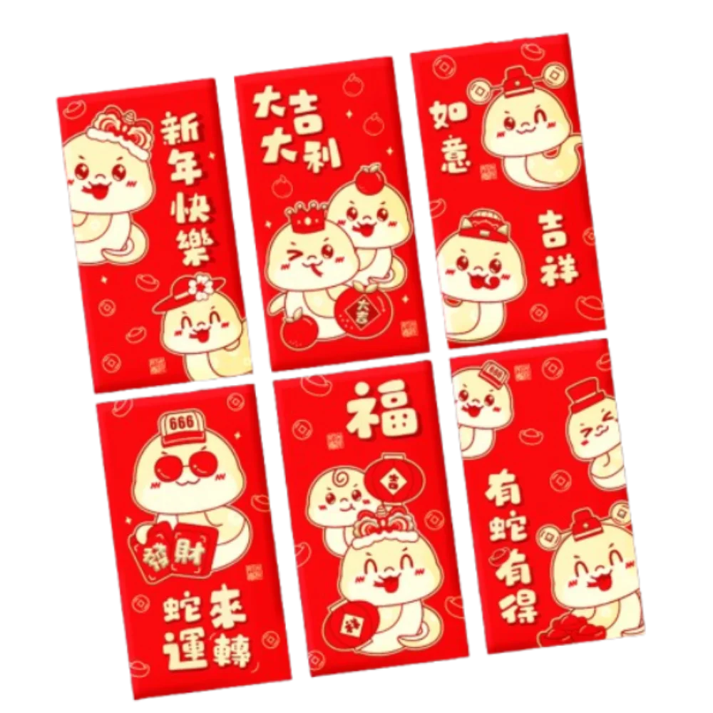 

6pcs Chinese Style Chinese Snake Year Red Envelope Blessing Traditional 2025 New Year Red Packets Hongbao Cute Lucky Money Bag