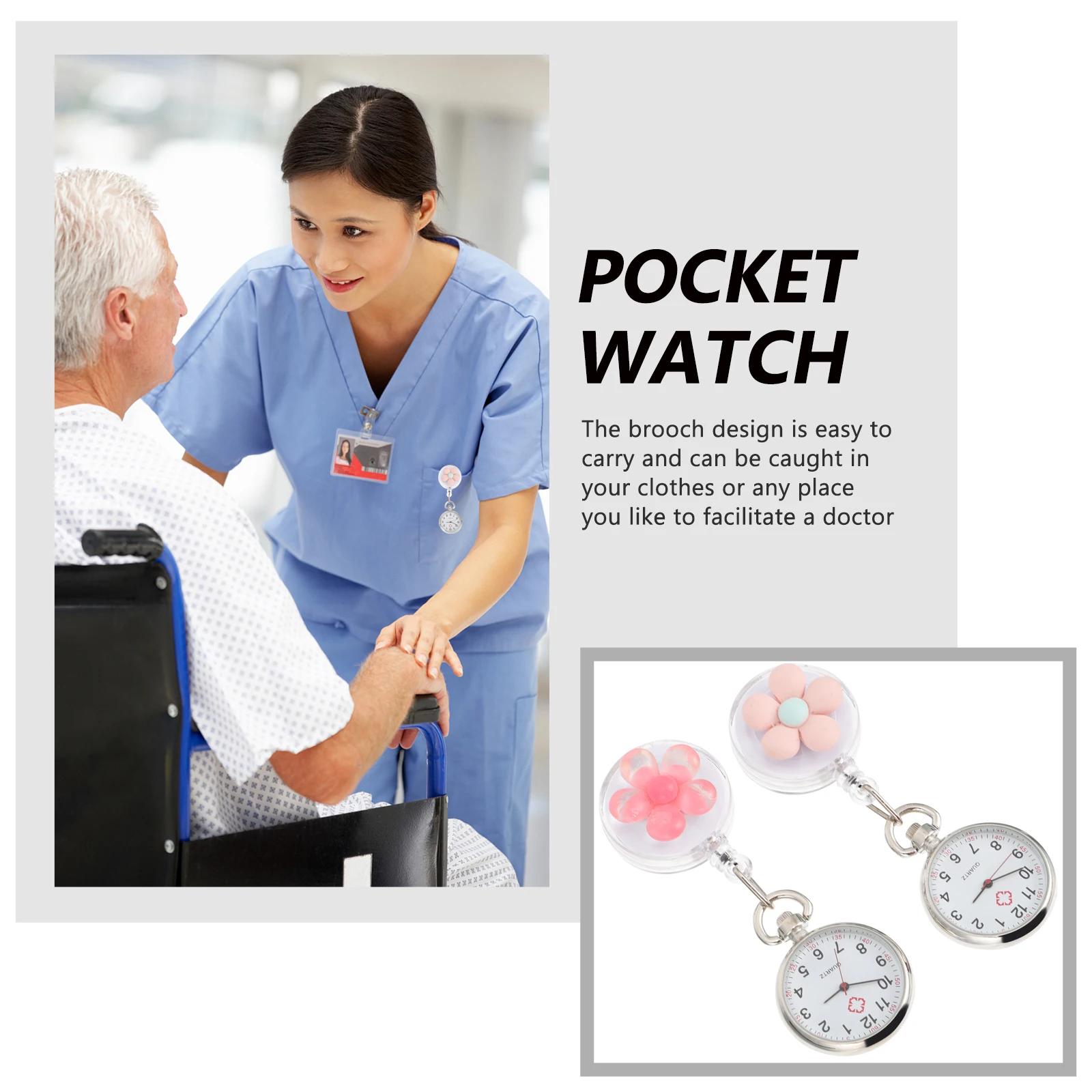 

2pcs Flower Pattern Nurse Fob Retractable Pocket Watch Clip Portable Quartz Watch For Nurses Large Markers