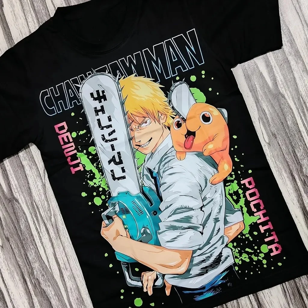 Chainsaw Man Denji and Pochita Y2K Graphic T-Shirt Cotton Men Women Streetwear Tee