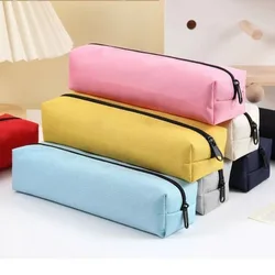 Small Solid Color Simple Zipper Kawai Pencil Case Mini Pen Bags for School Office Supplies