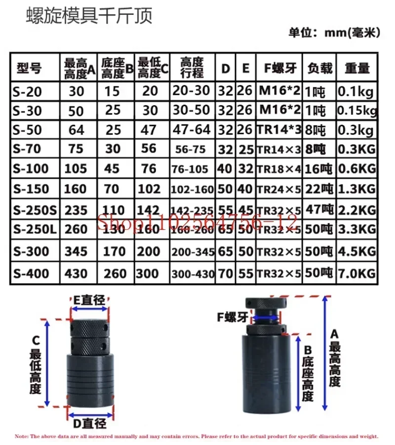 1pcs Cylindrical Screw Jack S20/S100 Mold Height Hoist Adjusting CNC Milling Injection Machine Cushion Block Manu-al Adapter