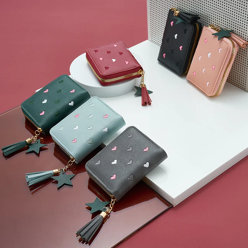 Women's Mini Tassel Wallet, Cute Short Zipper Coin Purse Korean Style, Multifunctional Fashion Small Hand Wallet view 2