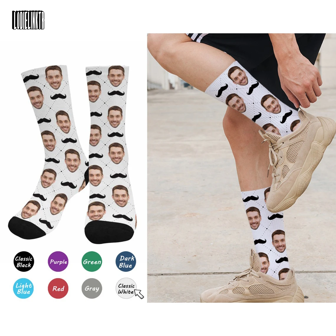 Custom Face Socks With Beard Father's Day Personalized Gift Custom Funny Photo Socks Gift For Husband Handsome Dad Birthday Gift