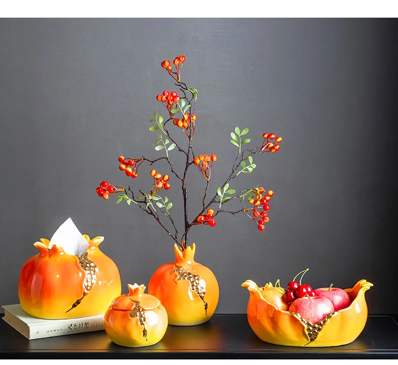 Pomegranate Home Ornaments Ceramic Vase Fruit Plate Tissue Box Storage Jar Floral Vases Desk Decoration Flower Pots