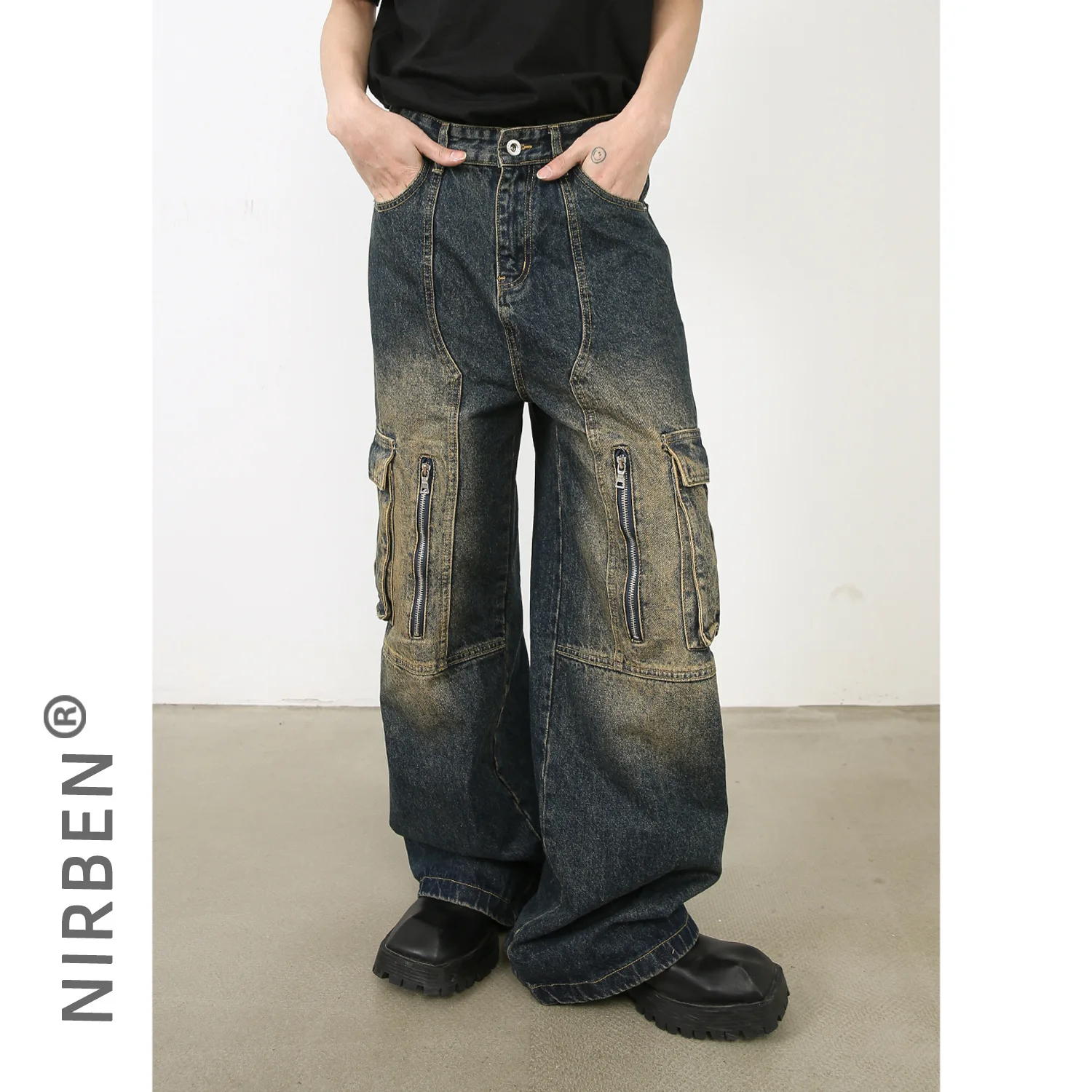 Denim American Wash Multi-Pocket Tooling Jeans Men's Pants