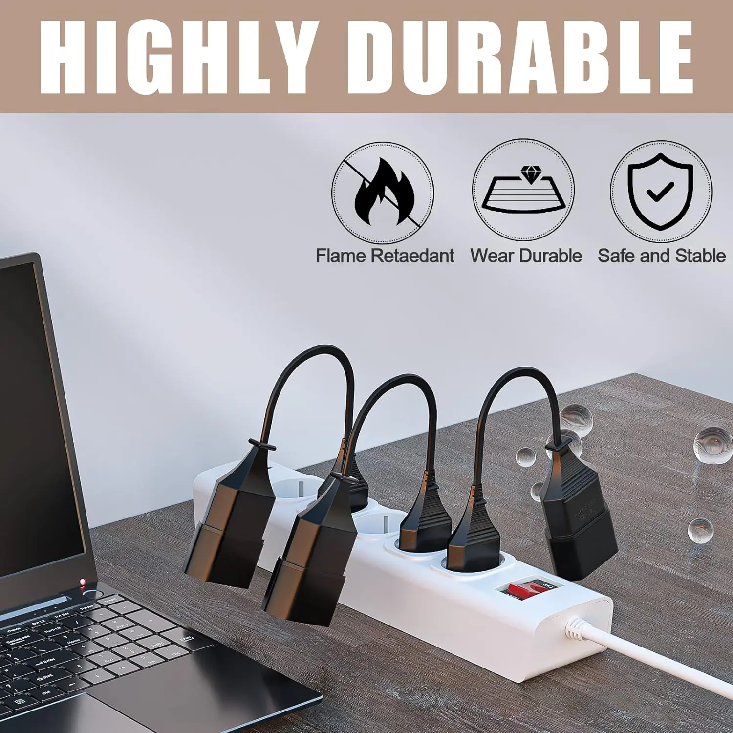 3 Pack Male Plug To Female Socket Power Extension Cord For PC Computer 0.2m Euro 2Prong Plug EU Extension Cable Black White