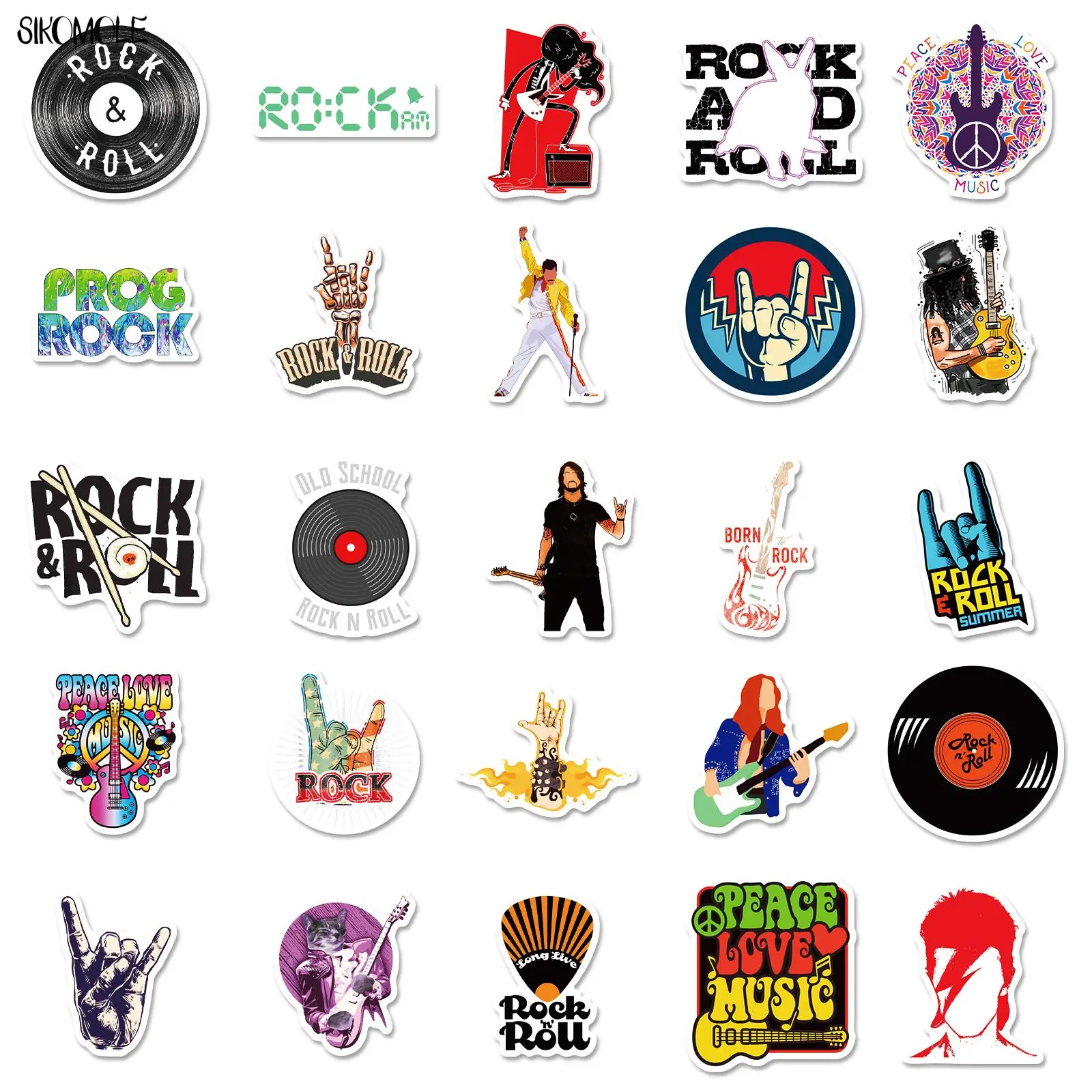 10/30/50PCS Record Guitar Music Band Stickers For DIY Toy Car Skateboard Motorcycle Laptop Snowboard Decal Graffiti Sticker F5