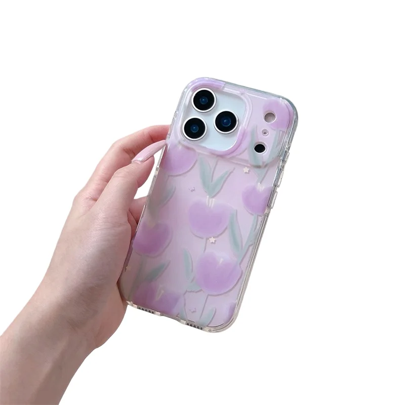 

Фиолетовый чехол-тюльпан для телефона iPhone 17, 16, 15, 14 Pro Max, двухслойный чехол с полным покрытием