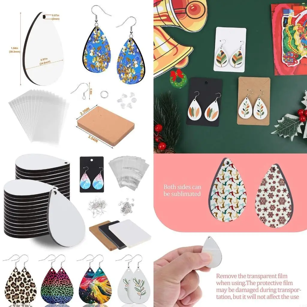 

90Pcs Sublimation Earring Blank Heat Transfer Wire Hooks Earrings Unfinished Teardrop Pendants DIY Jewelry Art Crafts