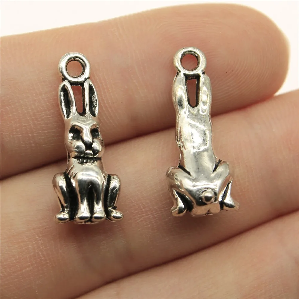 80pcs 24x10x8mm 3D Rabbit Charm For Jewelry Making Antique Silver Color Antique Bronze Color DIY Jewelry Making