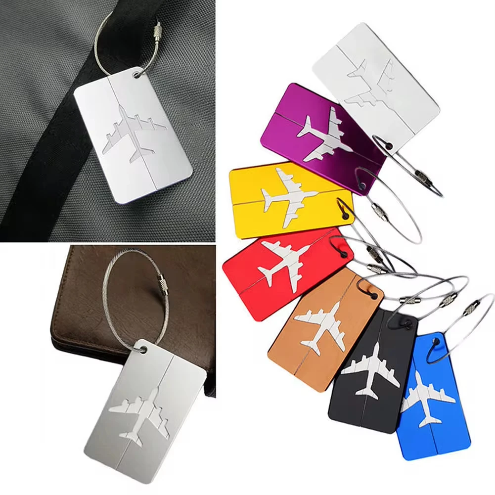 Aluminium Luggage Tag with Strap, Acessórios de Viagem, Bagagem Name Tags, Endereço Titular Etiqueta, Organizador Mala