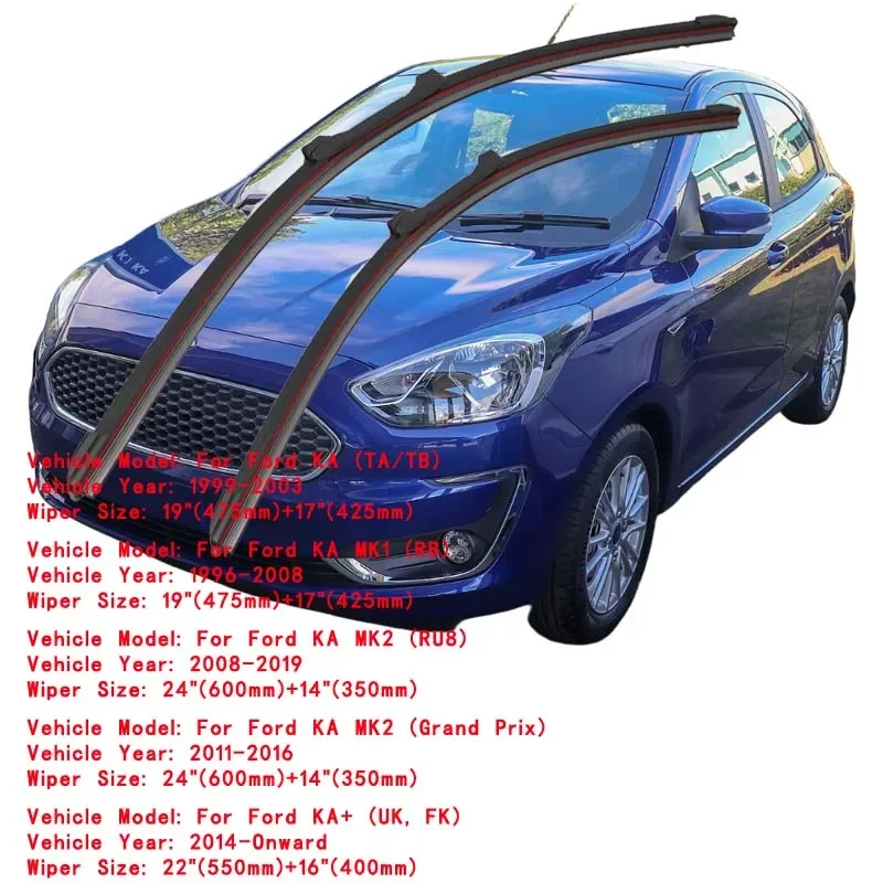 For Ford KA TA TB RB RU8 Grand Prix KA+ UK FK 2002 2003 2006 2008 2011 2012 2014 2016 2019 2020 2022 Double Rubber Car Wiper view 2