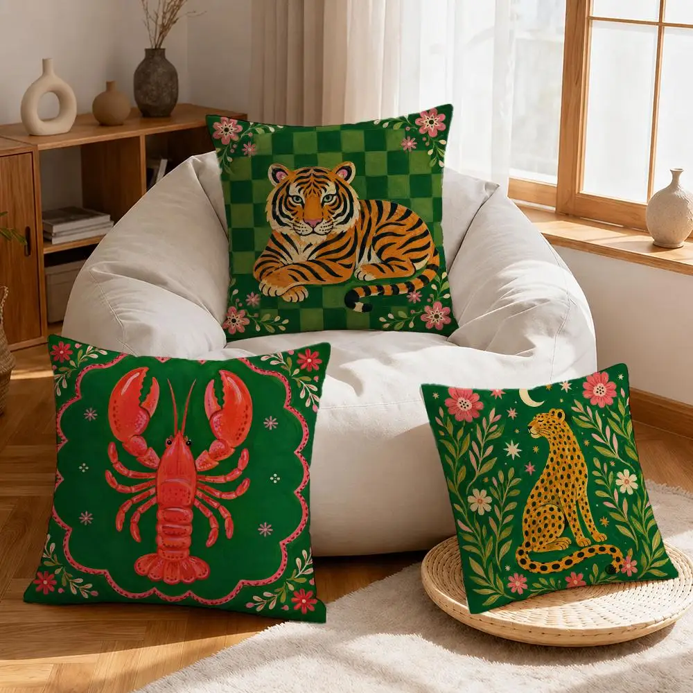 Art Funky Animal Cushion Cover Linen Anti-Mite Antibacterial Cushion Cover Invisible Zipper Sofa Decor