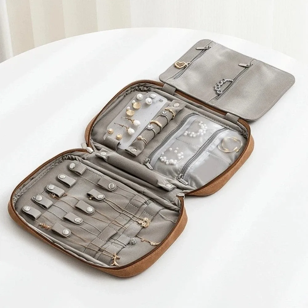 

PU Leather Jewelry Storage Bag Multi-functional Rings Necklace Bracelet Bracelet Display Box with Handle Holder
